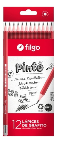 Lapices De Grafito Negro Hb N2 Con Goma Filgo Caja X 12