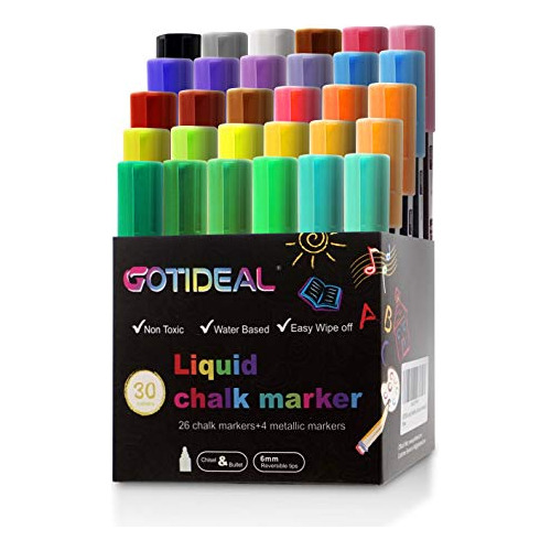 Gotideal Rotuladores De Tiza Liquida, 30 Colores De Alta Cal