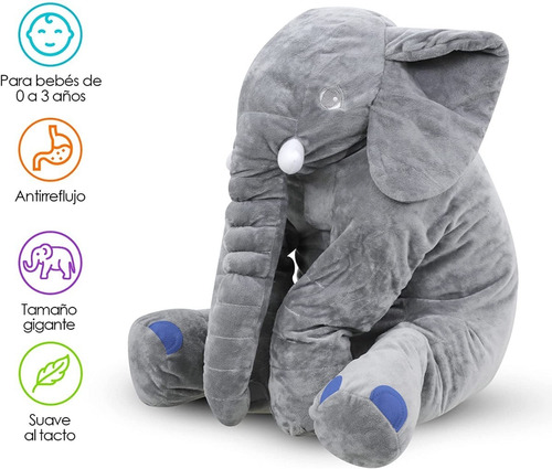 Almohada Peluche De Apego Elefante Para Bebés Y Niños 60 Cm