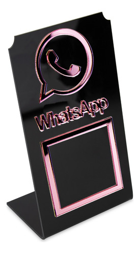 Placa Whatsapp Qr Code Display Acrílico Loja Balcão Preto Cor Preto e Rosa