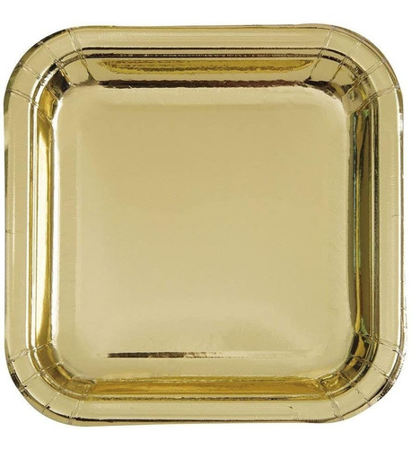 Plato Polipapel Descartable Cuadrado Dorado Oro X10 Uni