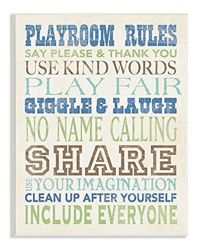 Stupell Home Décor Playroom Rules Tipografía En Blues, Green