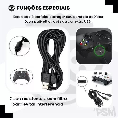 Cabo Controle Xbox One S Fat 3m 3 Metros Manete Usb Jogar Notebook