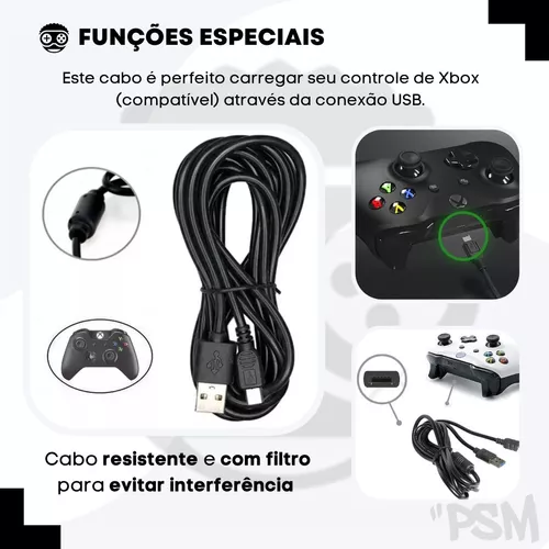 Cabo Controle 3m Compatível Xbox One S Fat Jogar Pc Note Usb