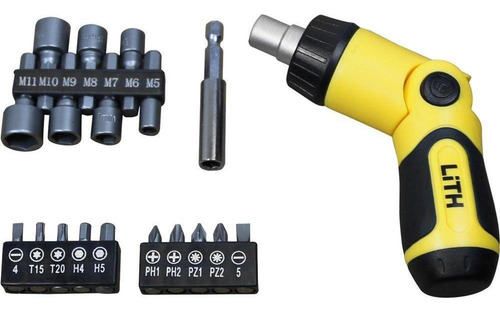 Jogo De Chave Catraca Articulada Com Bits 19 Peças Lith