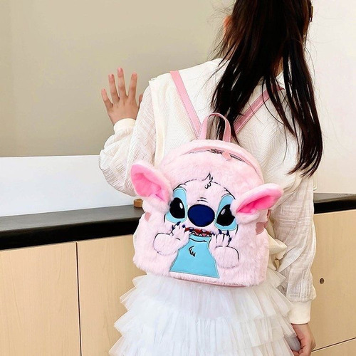 Pink Stitch Design New Ins, versátil y bonita mochila de felpa rosa, diseño de tela lisa