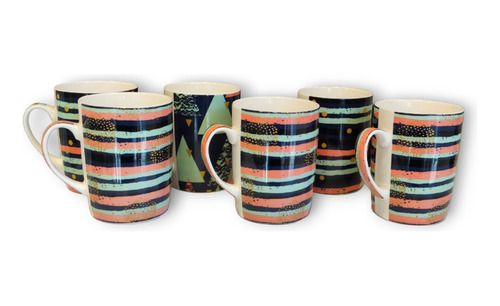 Set De Tazas De Café, Mug Estampado Multicolor De Cerámica