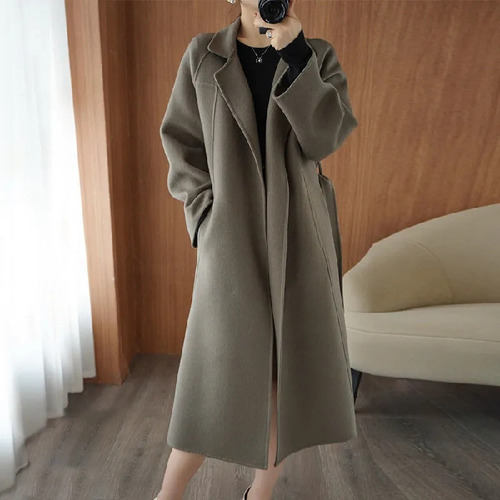 Abrigo De Lana De Doble Cara Para Mujer, Largo Por Debajo De La Rodilla, Holgado, Talla Grande
