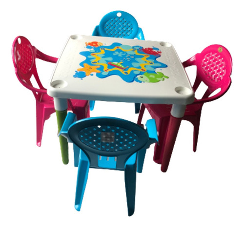 Juego De Mesa Infantil Con Cuatro Sillas De Colores Ardilla