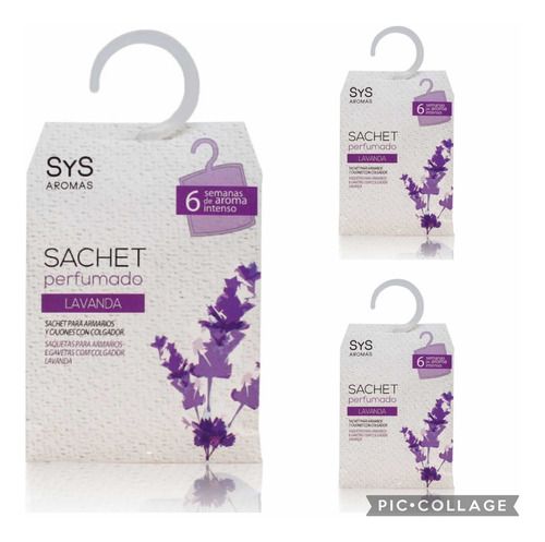 Pack 3 Sachet Perfumado Ambientador Closet Y Cajones, Sys Aromas disponibles Lavanda