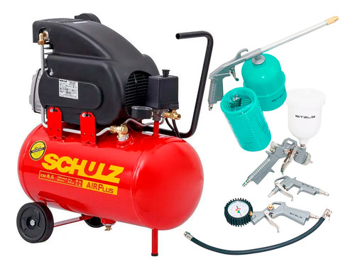 Compressor Ar 8,5pés Pro 25l Schulz +5m Mang E Kit Pintura