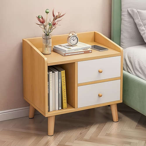 Mesa Lateral Retro Con Cajón 43x30x48cm Color Marrón Claro