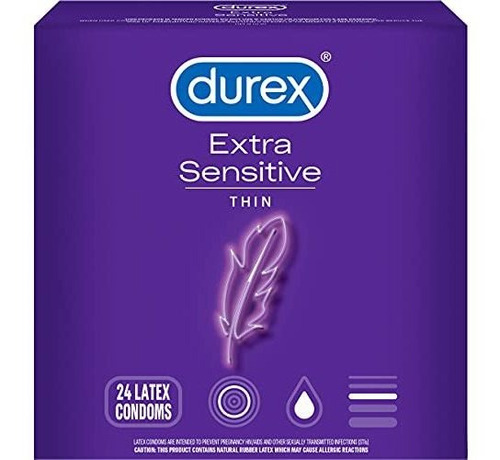 24 Condones Extra Sensibles Durex, Ultrafinos, Lubricados, E
