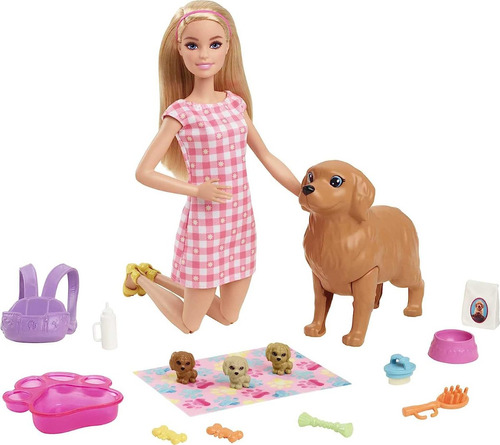 Muñeca Barbie Set Perrita Y Cachorros Cambian De Color