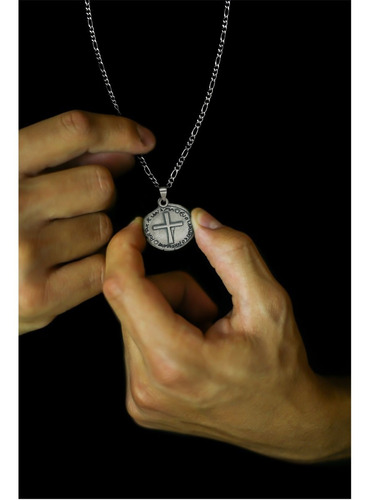 Corrente Medalha Das Duas Cruzes Inox Masculina 28mm