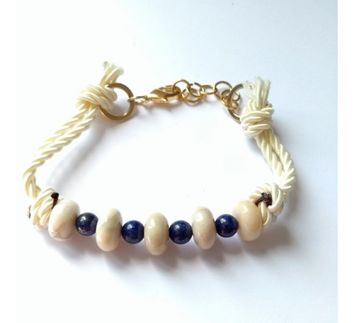 Pulsera Artesanal - Jaspe Blanco, Lapislázuli