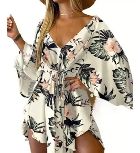 Mini Vestido De Playa Floral Irregular Hawaiano Para Mujer