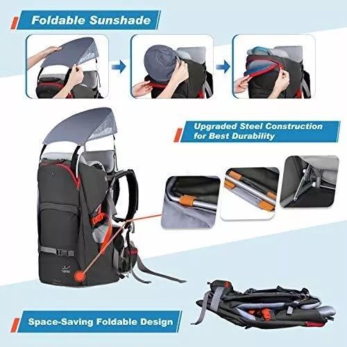 WIPHA - Mochila para bebé, ergonómico, con toldo para el sol, mochila de  senderismo con gran espacio de almacenamiento y bolsillo aislado, asiento