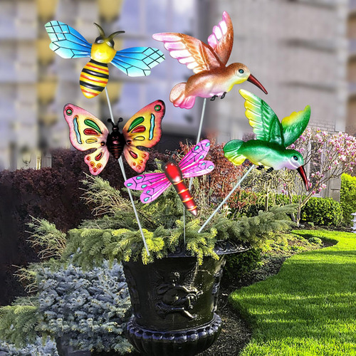 5x Colibrí Libélula Mariposa Estacas Para Floreros Patio