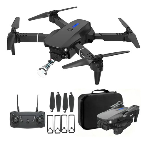 Mini Drone E88 Profissionals Câmeras Fpv Wi-fi Fotografia Aérea Camera Hd Com Controle Remoto Cor Preto