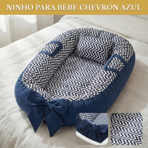 Ninho Redutor Para Bebê Recém-nascido Maternidade Super Macia Conforto E Proteção - Chevron Azul Marinho