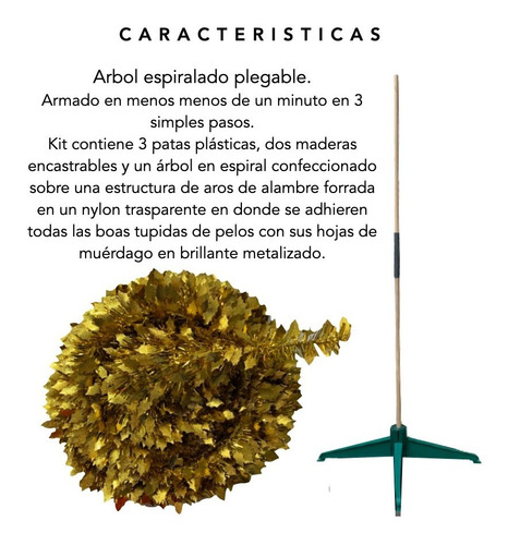 Imagen 3 de 10 de Arbol De Navidad Espiral Plegable 60cm Hojas Metalizado