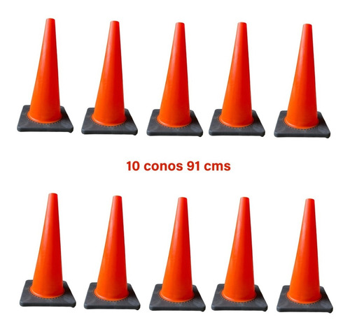 10 Conos Vialidad Pvc 91 Cms Traficonos Seguridad Flexible