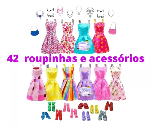 Roupa Para Barbie Boneca Roupas Acessórios Bolsas Kit 42 Pç