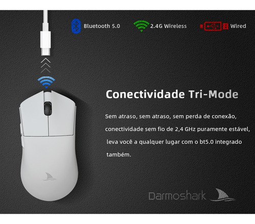 Mouse Gamer Darmoshark M3 Sem Fio Paw3395 Branco