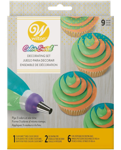 Juego 9 Piezas De Color Swirl Wilton Con Acoplador 3 Colores