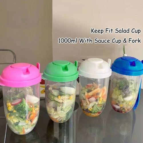 Recipiente Para Ensalada Azul Y Tenedor Para Servir Platos F
