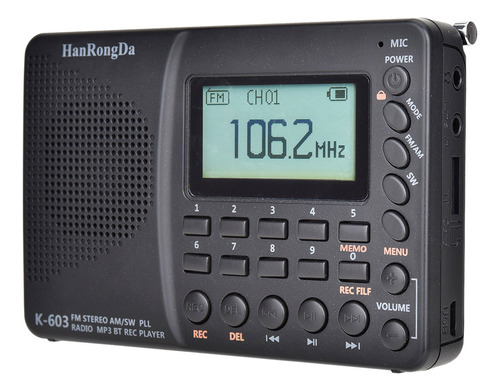 Set De Radio Mp3 Hrd-603 Tf, Grabador Digital Con Soporte Bl
