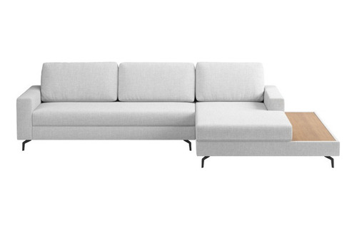 Sofá Luxo 292cm Linho Cinza Loft Chaise/deck Direita