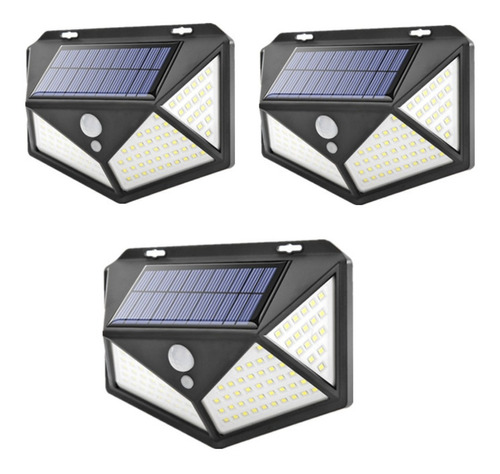 Pack X3 Led Solar Sensor De Movimiento Luz Exterior 100 Led