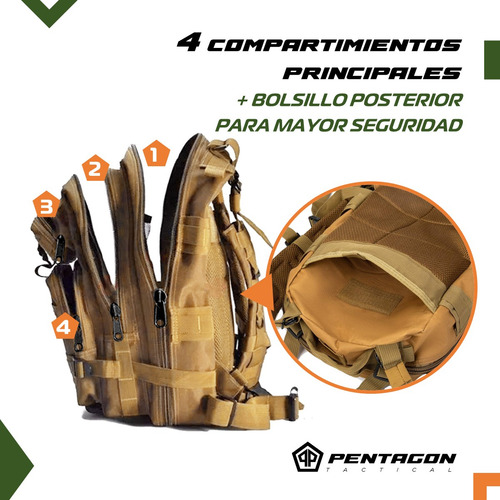 Mochila Tactica Militar Outdoor Pentagon 30l Impermeable Color Ocre
