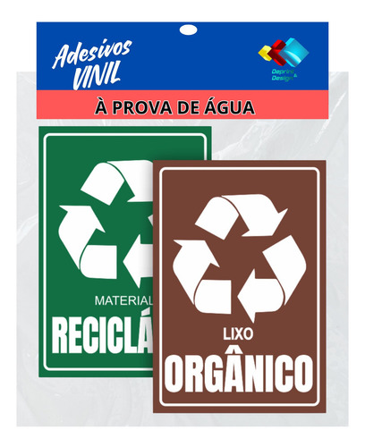 Adesivos P/lixeira Reciclável+ Orgânico 19x13cm 2 Peças Cor Verde E Marrom Desenho Impresso Reciclágem
