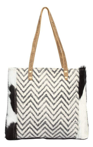 Myra Bag Chevron Cross Bolsa De Lona Y Piel De Vaca Recicla.