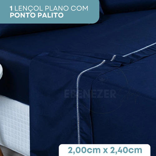 Jogo De Cama 4 Peças Casal C/ Fronha Percal 400 Fios Ponto Palito Extra Macio Suave Cor Azul Marinho Premium