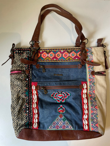Cartera Desigual Azul Floreado Marrón