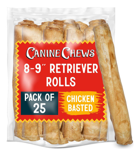 Canine Chews 8-9 Rollos De Perro Recuperador De Cuero Crudo 