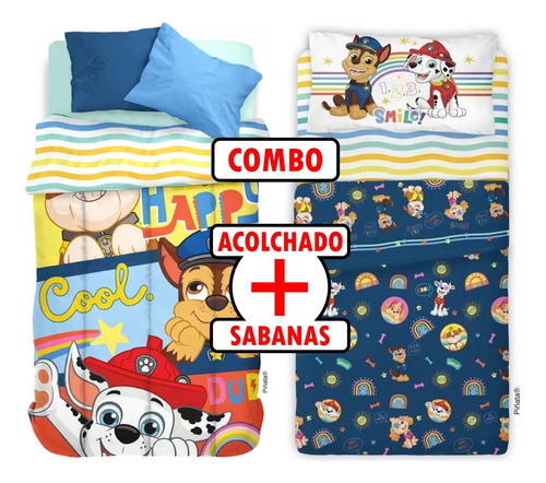 Combo Acolchado + Sabanas 1½ Plaza Paw Patrol Orig Piñata