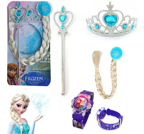 Kit Festa Princesa Rainha Acessórios Frozen + Relógio Pisca