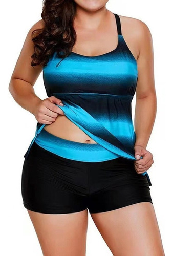 Traje De Baño Tankini Plus Talla Plus Blusa Corta Batita