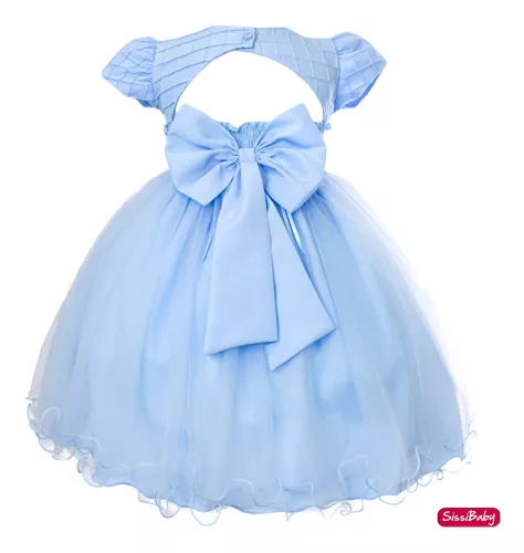 Vestido Infantil de Festa Azul Princesa Cinderela