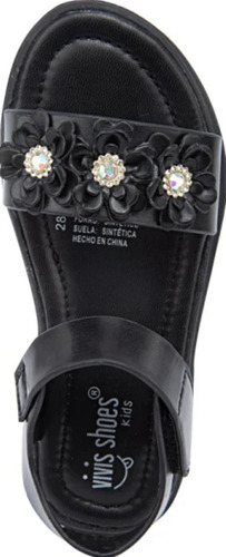 Sandalias De Niña Con Flores Color Negro De Calidad! 89