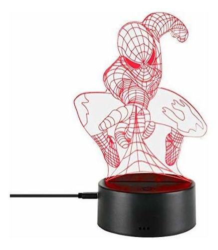 Luz Nocturna 3d Óptica De Spider Man Botón 7 Colores Niños