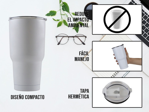 Imagen 6 de 10 de Vaso Termo Acero Inoxidable P/cafe 30oz Térmico Frío Calient Color Blanco