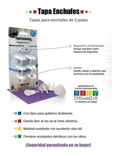 Imagen 2 de 5 de Tapa Enchufe Baby Innovation Para Bebe De 3 Patas 6 Unidades