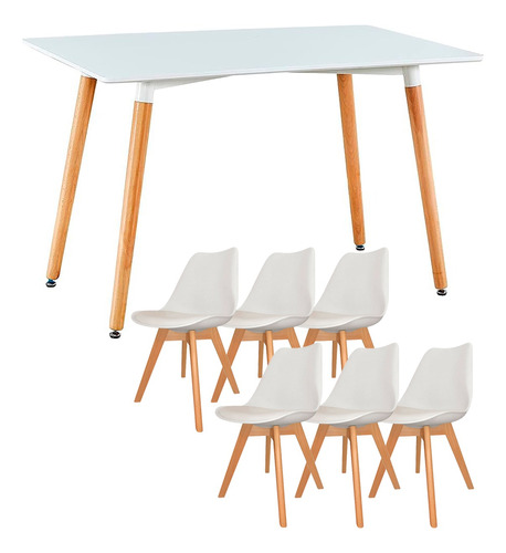 Juego Comedor Mesa Eames 120x80 + 6 Sillas Tulip Almohadon !