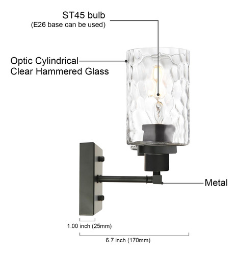 Lámpara De Pared Melucee, 2 Luces, Negro Mate Con Vidrio